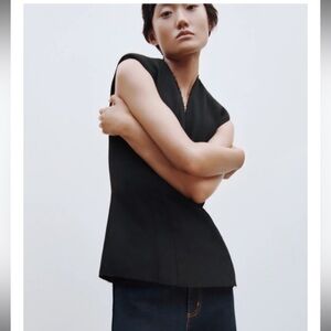 ZARA Shoulder Padded Top with Raw Hem